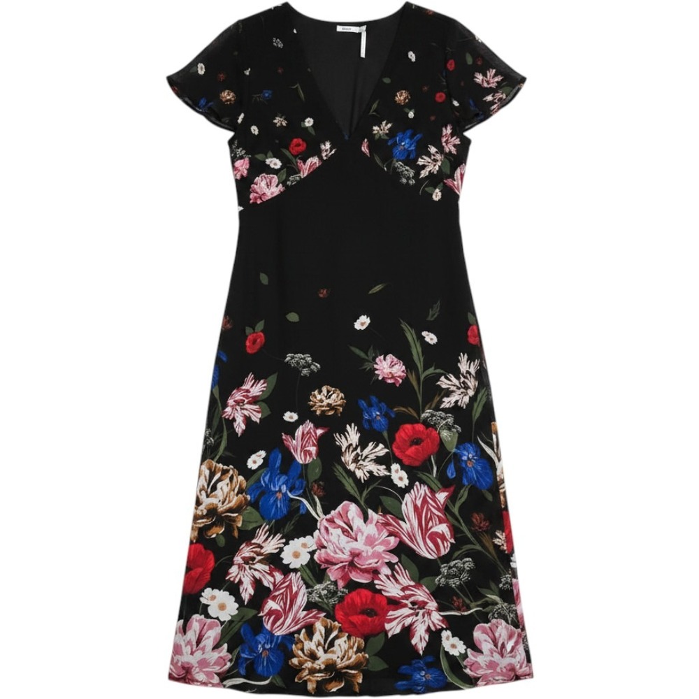 Kimchi Blue Urban Outfitters Black Floral Midi Dress Flutter Sleeve Botanical M